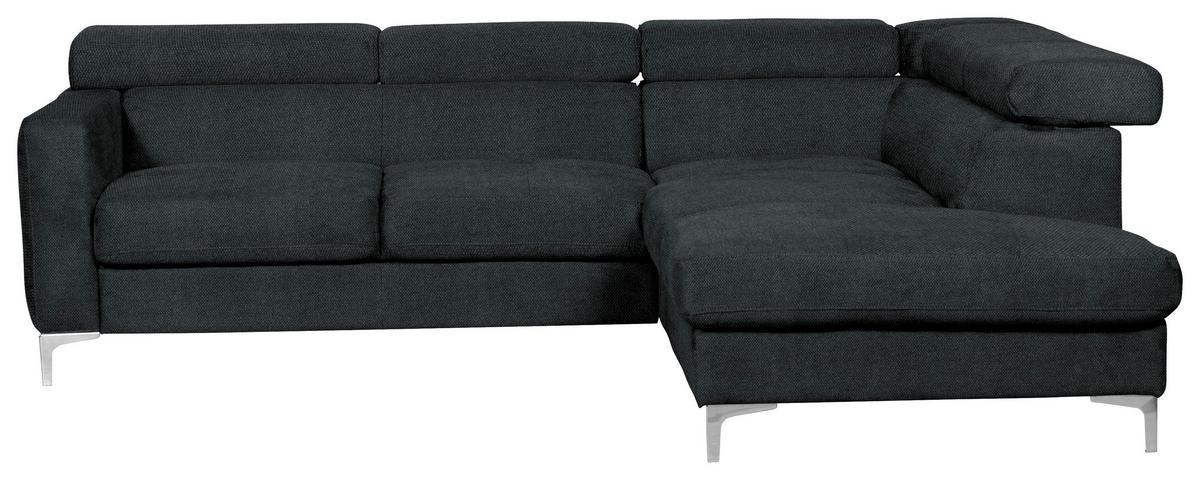 Ecksofa Sammy Schwarz - Chromfarben/Schwarz, Design, Textil (242/207cm) - Livetastic