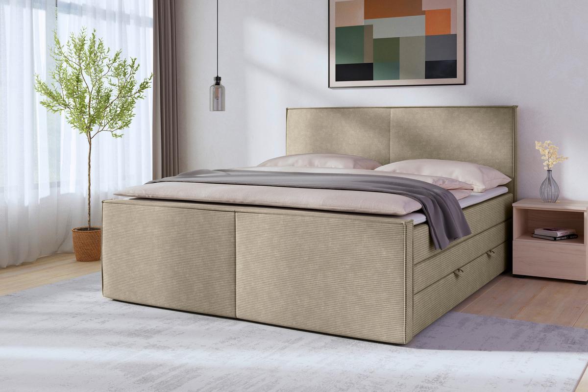 Boxspringbett Mit Bettkasten Algier 180x200 Cm Beige - Beige/Schwarz, MODERN, Karton/Holzwerkstoff (180/200cm) - MID.YOU