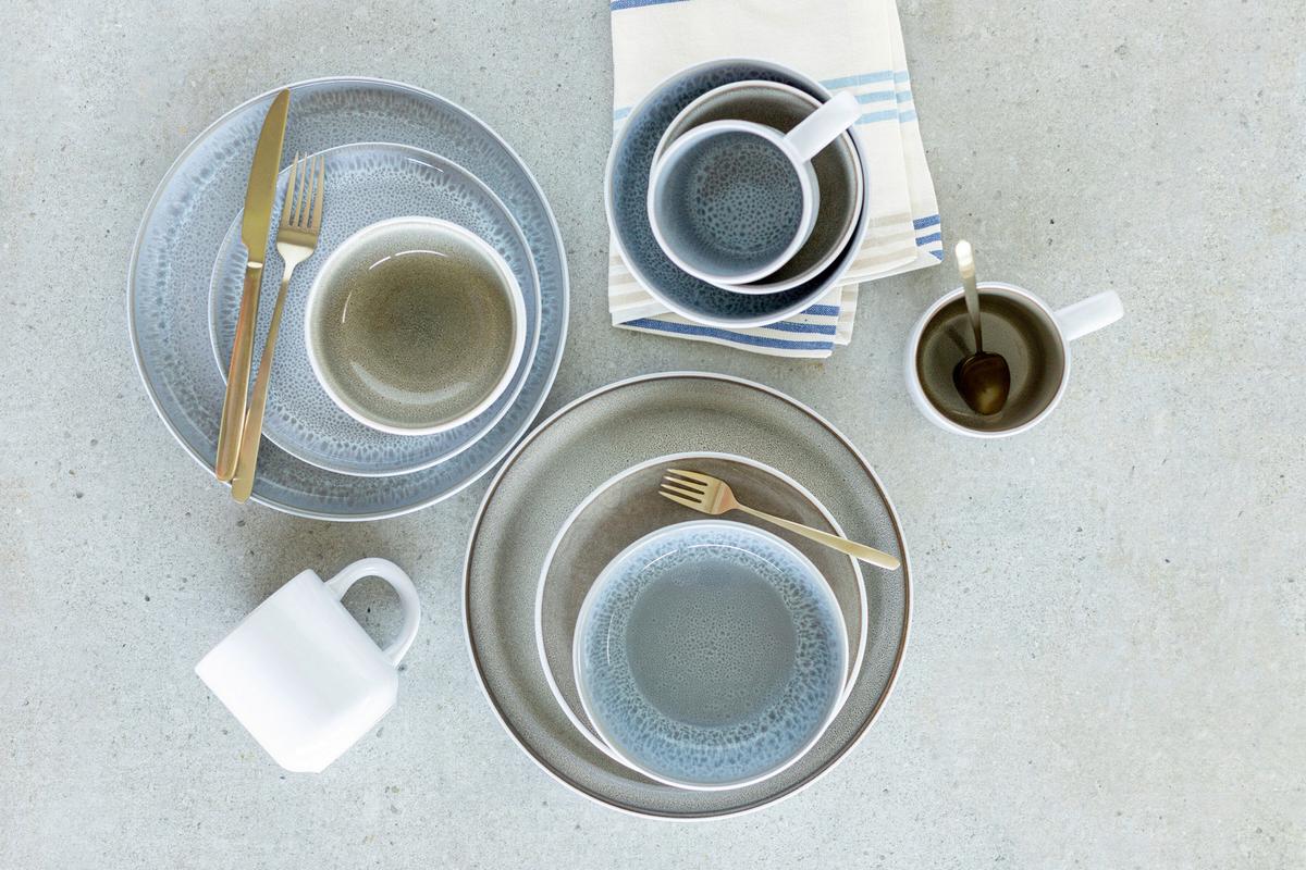 Kombiservice Lunaria Steinzeug, Grau, 16-teilig - Grau, Basics, Keramik - Mäser