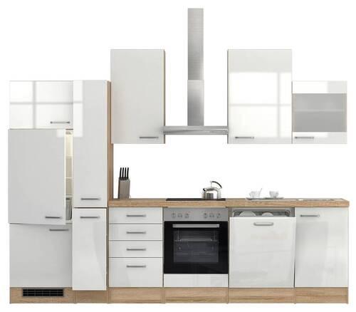 Küchenblock Valero Sonoma Eiche/Weiß B: 310 cm - Weiß Hochglanz/Sonoma Eiche, Basics, Holzwerkstoff (310cm) - FlexWell