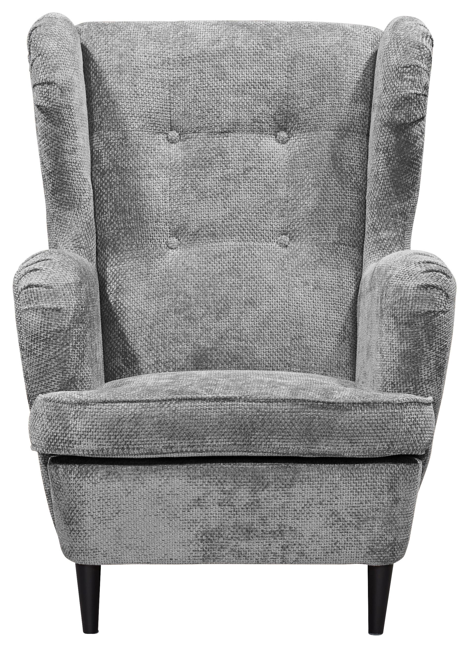 Ohrensessel Oskar Grau B: 78 cm - Schwarz/Grau, KONVENTIONELL, Textil (78/102/98cm) - MID.YOU