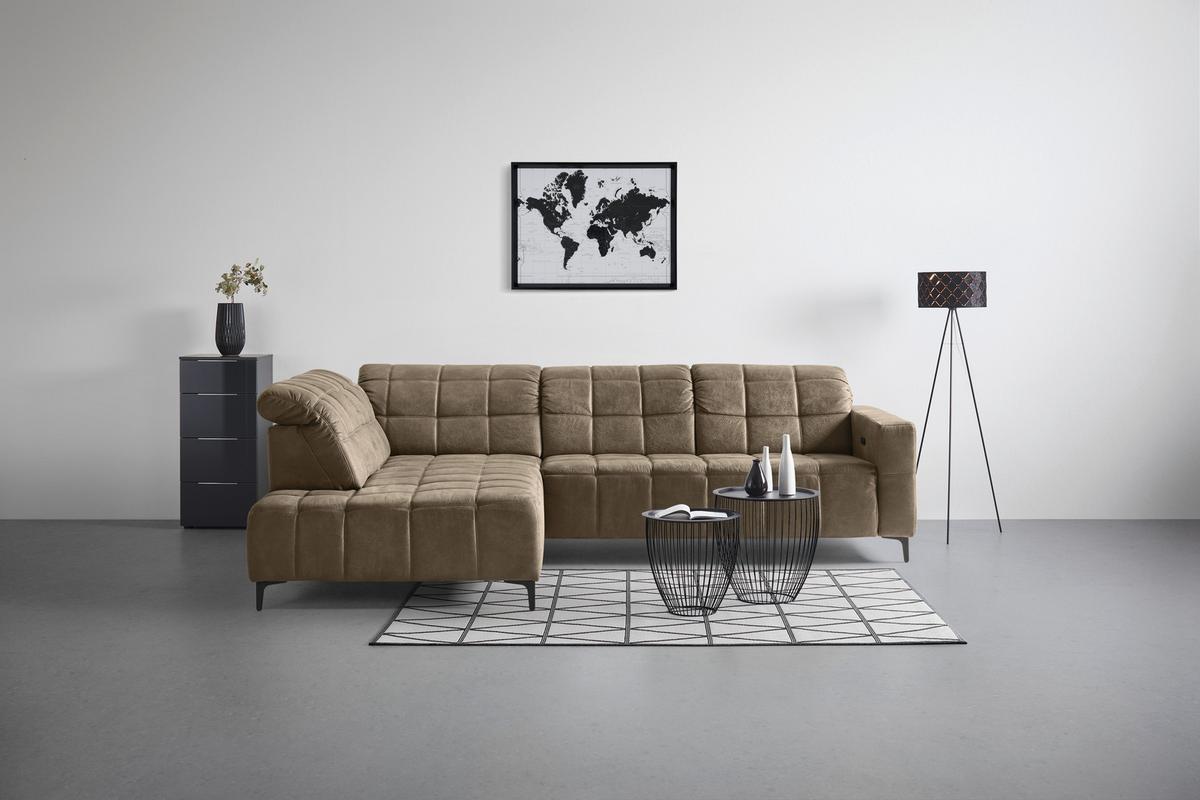 Rohová sedačka PANAMA, levá, šedohnědá - černá/šedohnědá, Konvenční, kov/textil (216/304cm) - Premium Living