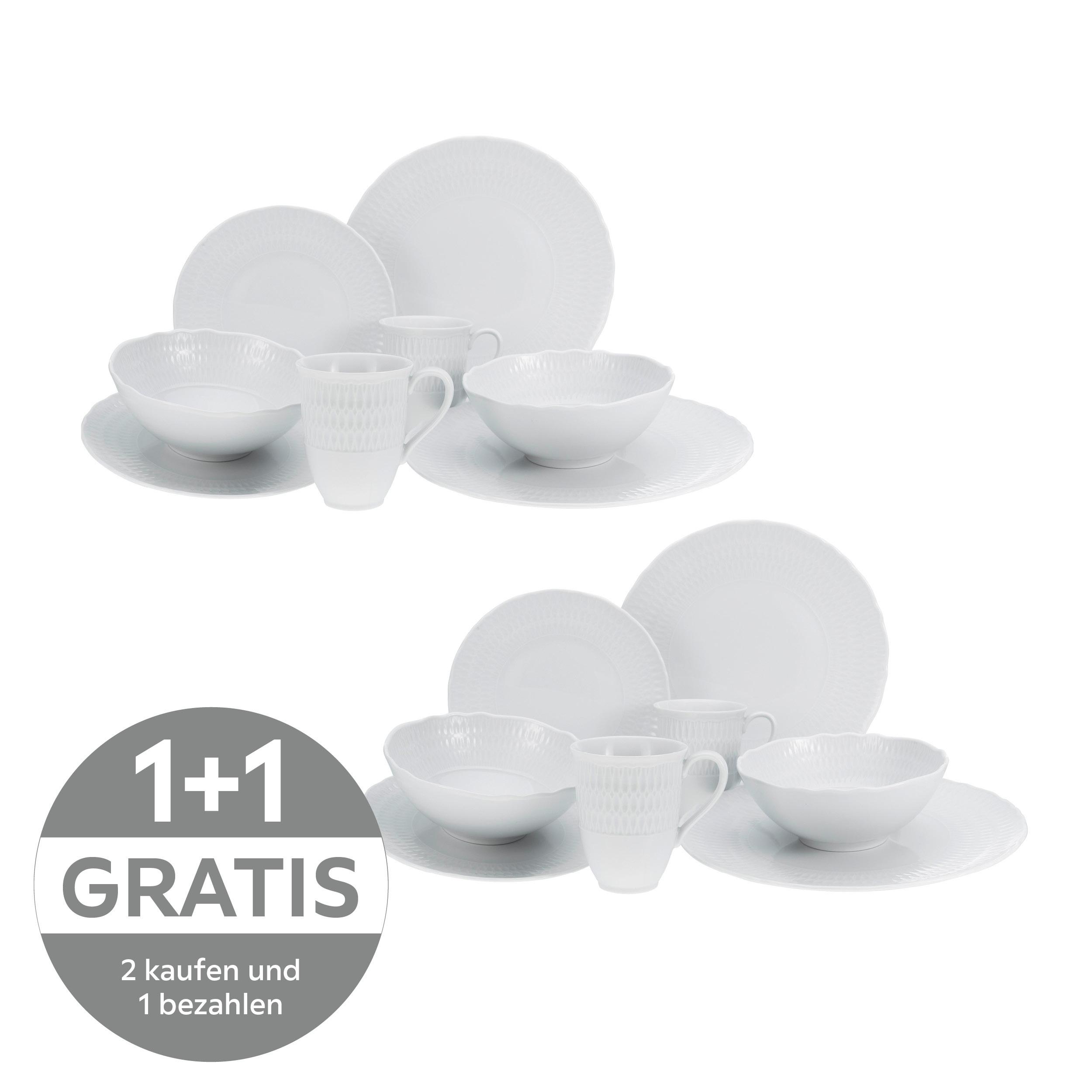 Kombiservice Sofia Keramik 2 Personen Geschirr Set Weiß - Weiß, Trend, Keramik - Creatable