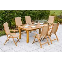 Gartentischgruppe Capri 7--Teilig. Aus Akazie - Naturfarben, KONVENTIONELL, Holz/Kunststoff - Gardenson