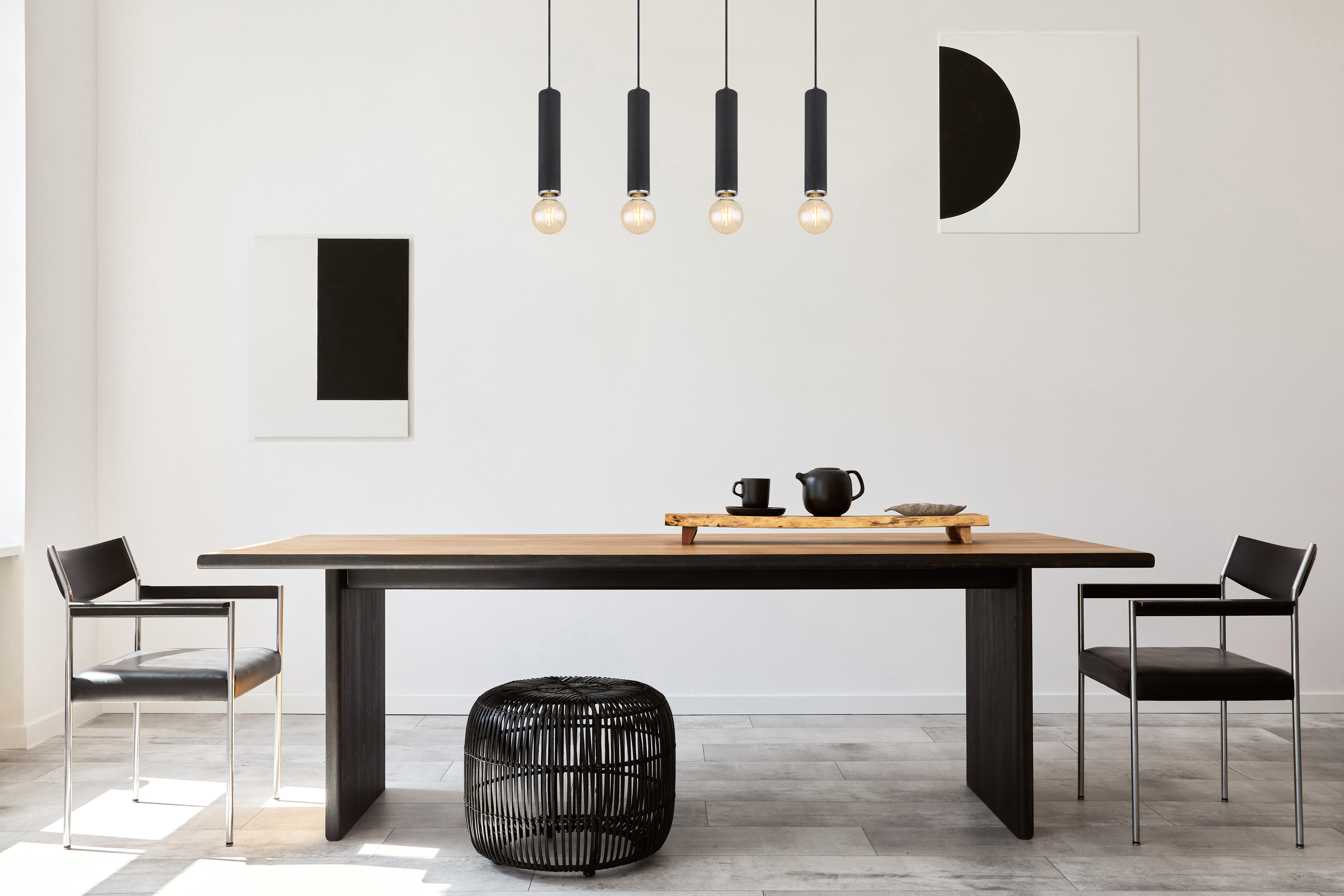 Hängeleuchte Marion H: 120 cm 4-Flammig - Schwarz/Nickelfarben, Basics, Holz/Textil (93/10/120cm) - Globo