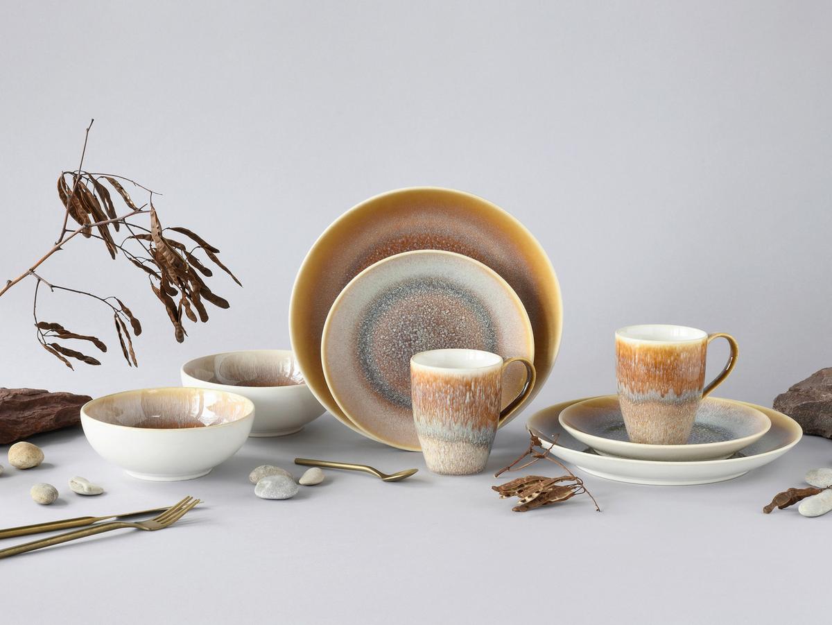 Kombiservice Aus Keramik 2 Personen Geschirr Set - Sandfarben/Weiß, Basics, Keramik - Creatable