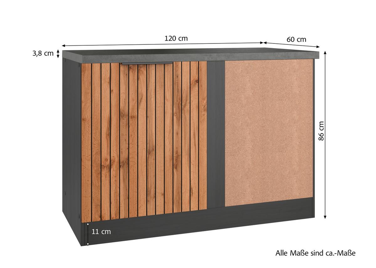Eckunterschrank Liverpool Graphit, Eiche Dekor B: 120 cm - Schieferfarben/Eiche Wotan, Basics, Holzwerkstoff (120/86/60cm) - Held