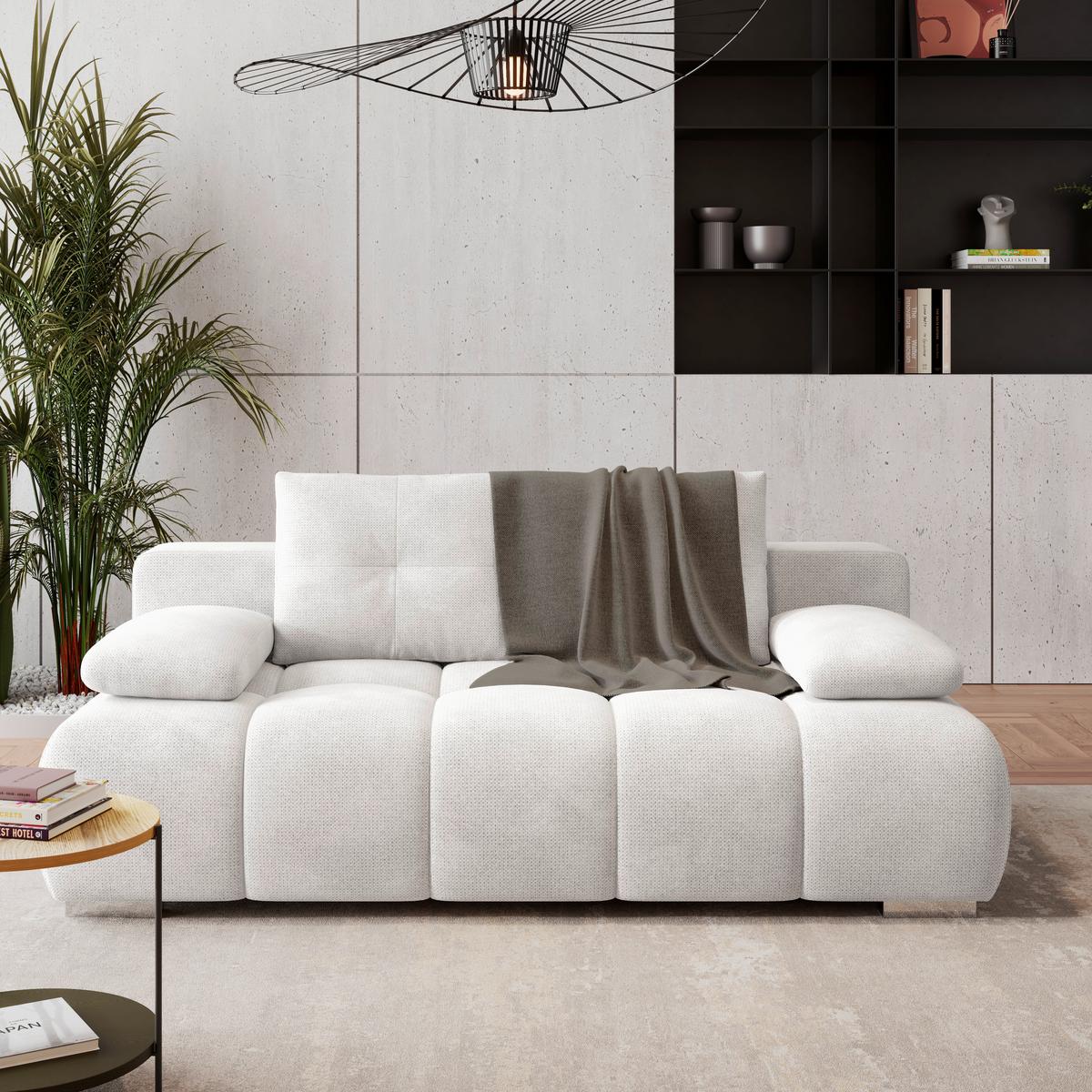 Boxspringsofa mit Bettkasten Webstoff creme, B:206cm - Chromfarben/Creme, Trend, Holzwerkstoff/Textil (206/90/105cm) - Luca Bessoni