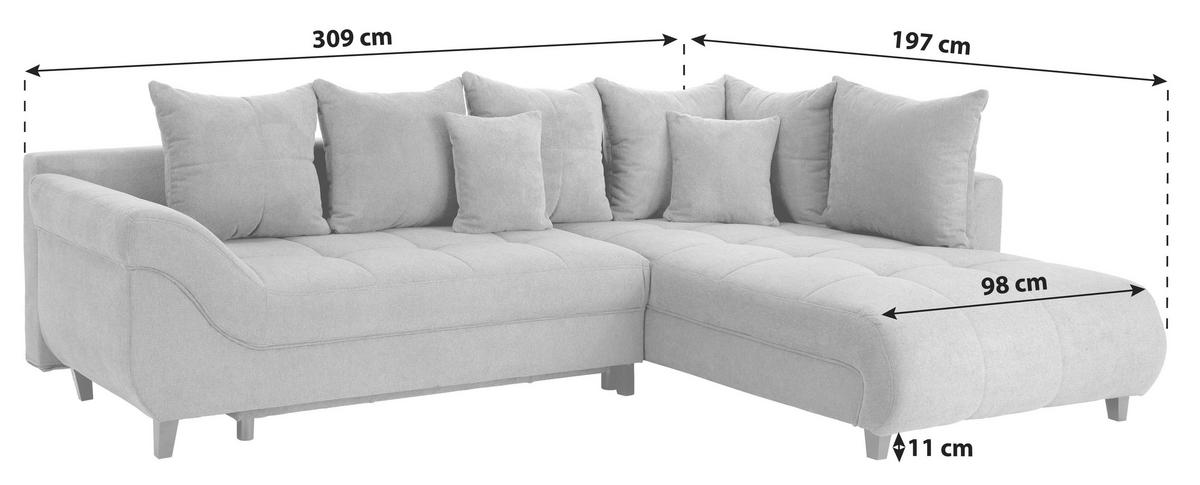 Ecksofa mit Schlaffunktion Mendoza new Chenille 309x197cm - Greige/Schwarz, KONVENTIONELL, Textil (309/197cm) - Ondega