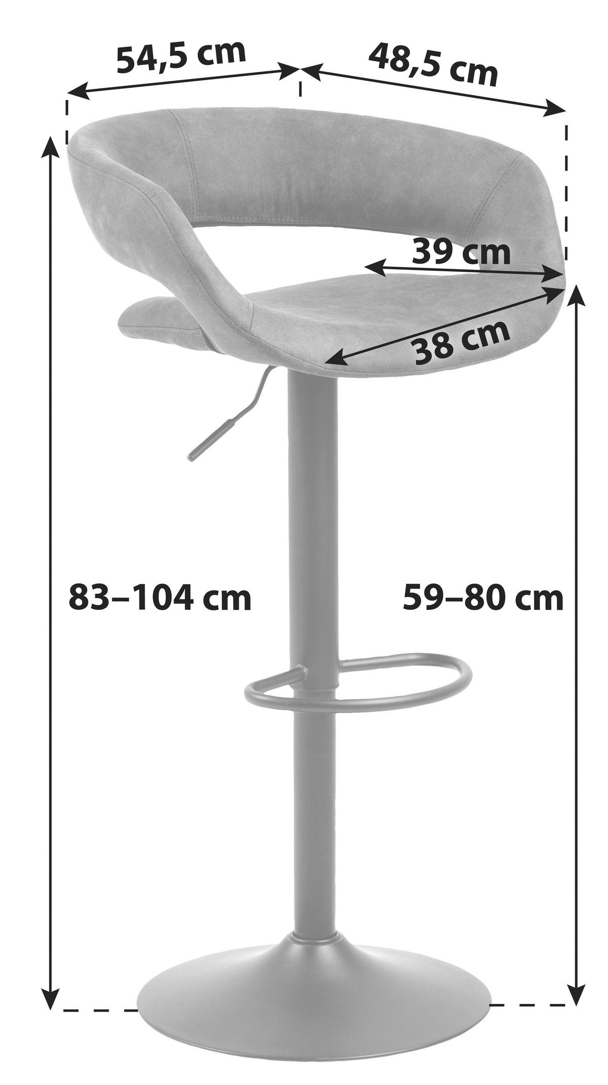 Barhocker höhenverstellbar Mit Lehne Grace Anthrazit - Anthrazit/Schwarz, Design, Textil/Metall (54/83-104/49cm) - MID.YOU