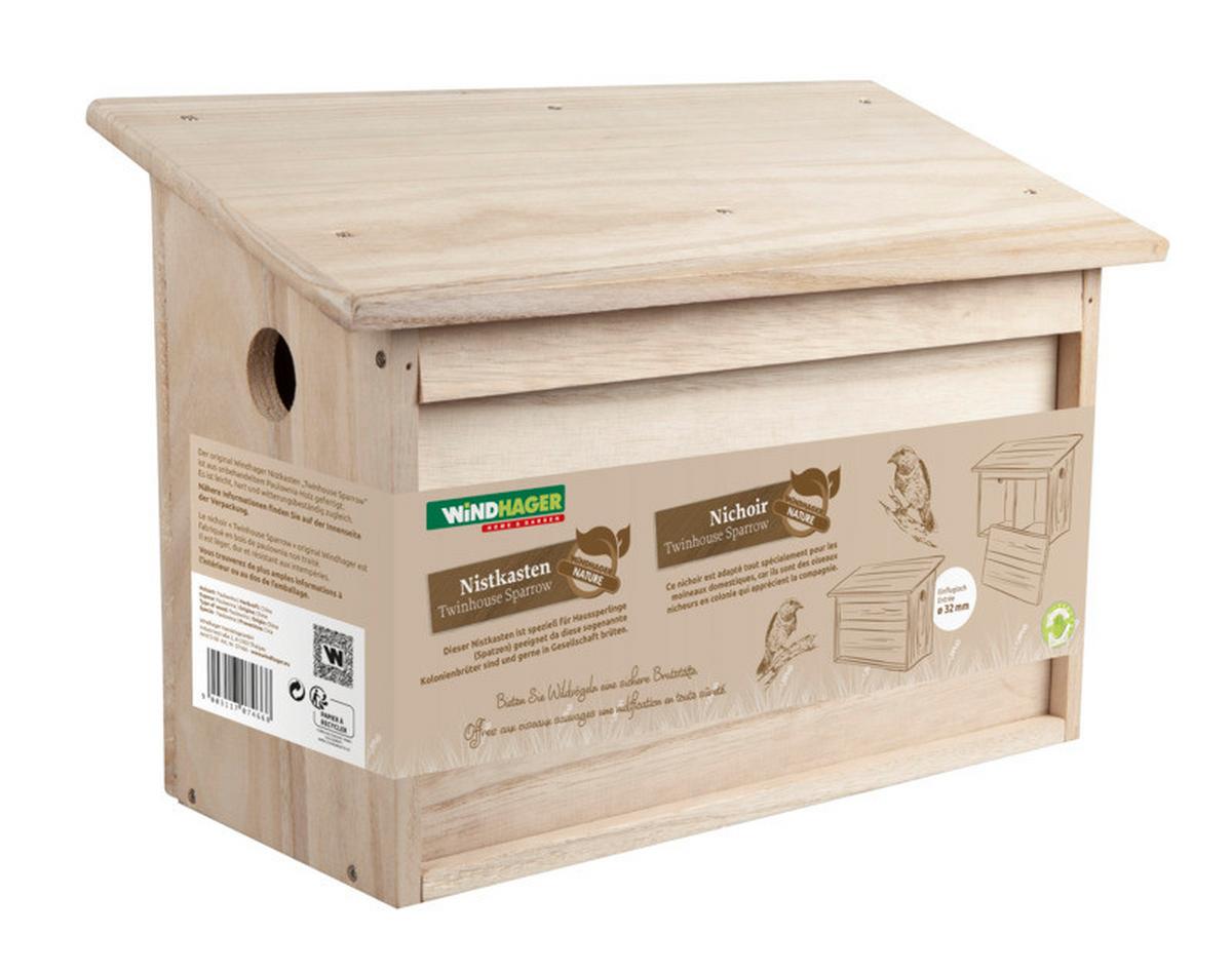 Nistkasten Twinhouse Sparrow - Naturfarben, Basics, Holz (26/38/18cm)