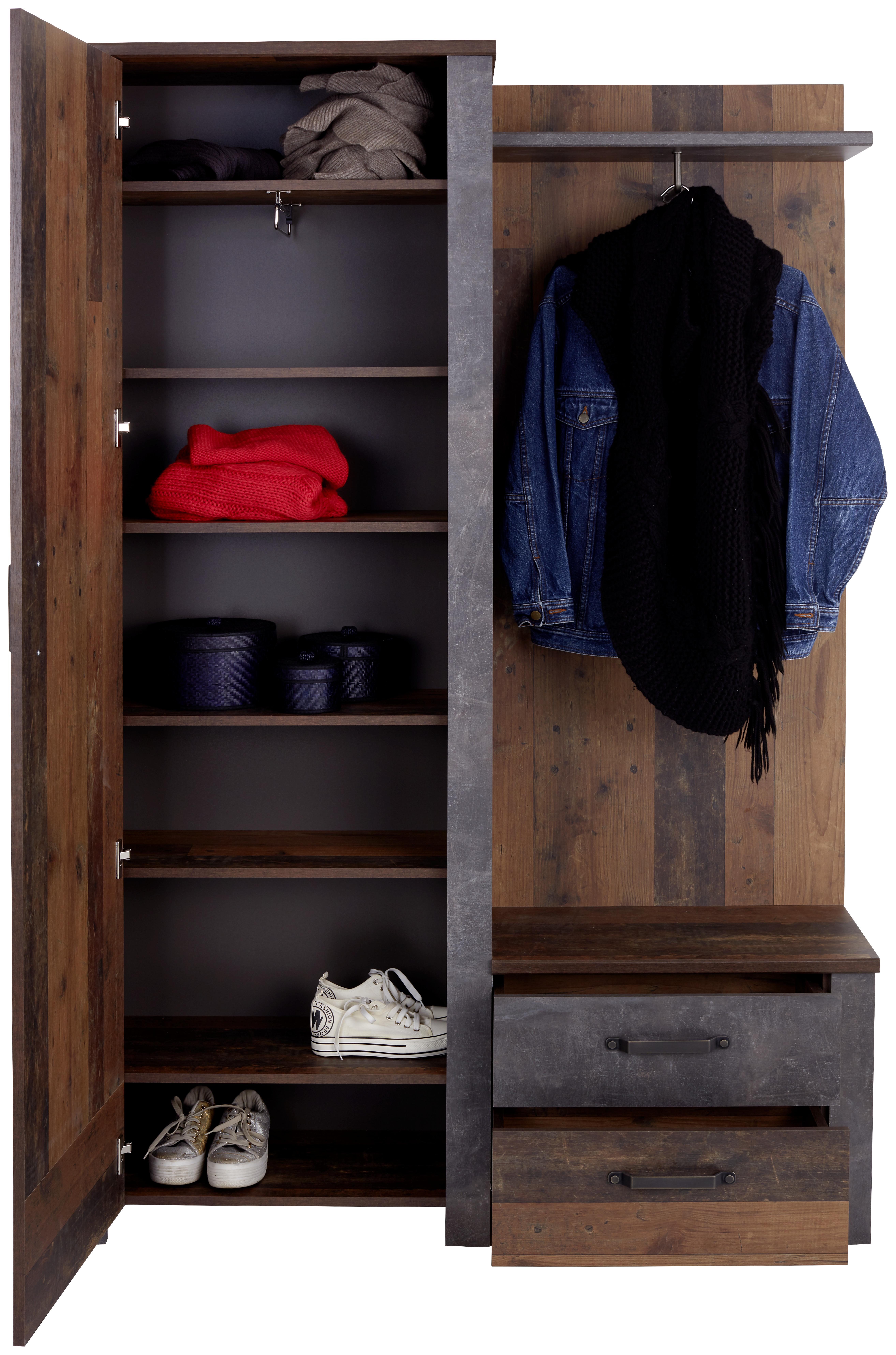 Garderobe Ontario Old Style/ Beton B: 128,6 cm Mit Spiegel - Eichefarben/Grau, Trend, Glas/Holzwerkstoff (128,5/200/37cm) - Ondega