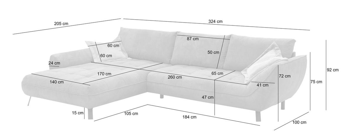 Ecksofa Biarritz, Beige, Braun Schenkel: 205x324 cm - Hellbraun/Beige, Design, Textil (205/324cm) - Livetastic