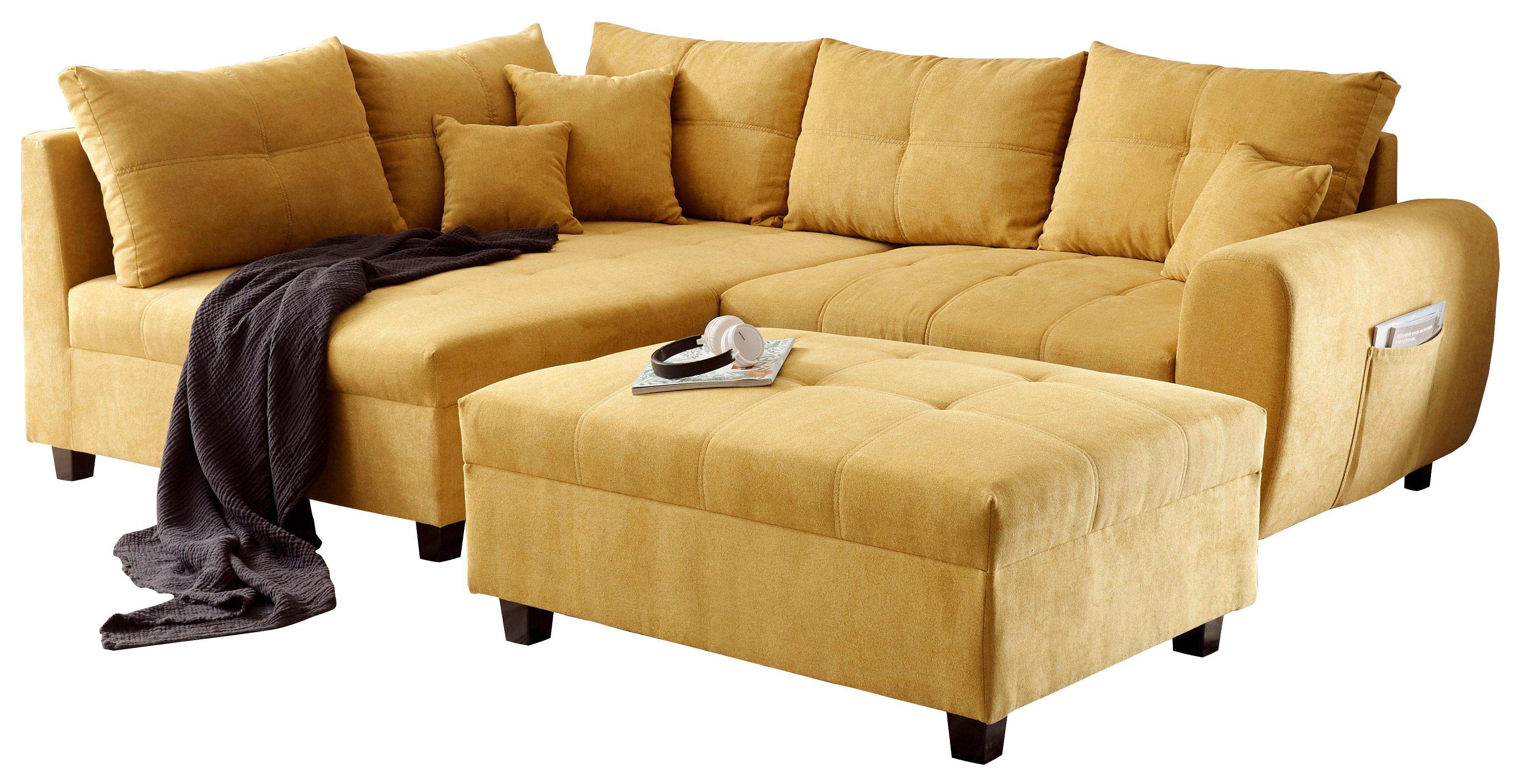 Ecksofa inkl. Kissen und Hocker Lea, Polyester-Nylon - Gelb/Schwarz, Basics, Holzwerkstoff/Textil (176/248cm) - MID.YOU