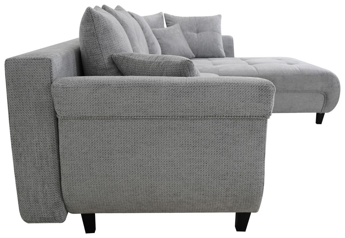 Ecksofa Mendoza New Chenille Grau, Lf: 125x241cm - Schwarz/Grau, KONVENTIONELL, Textil (309/197cm) - Ondega