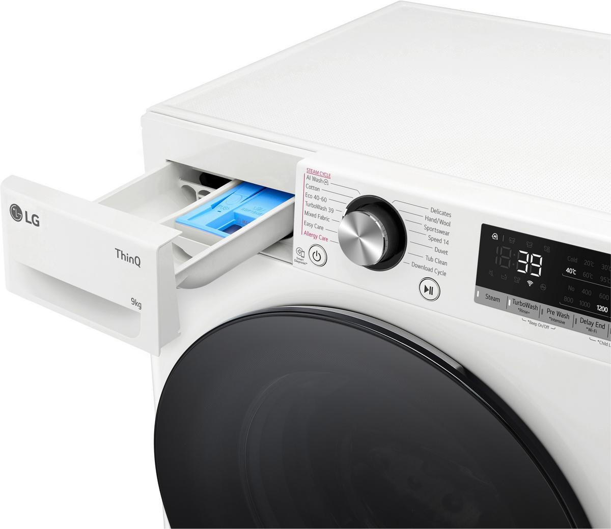 Waschmaschine LG F2v7slim9 9 kg 1160 U/Min ThinQ - Weiß, Basics, Glas/Kunststoff (60/85/47,5cm) - LG