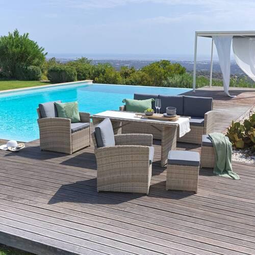 TERASOVÁ SEDACÍ SOUPRAVA NELA 2 - šedá/světle šedá, Moderní, kov/textil - Modern Living