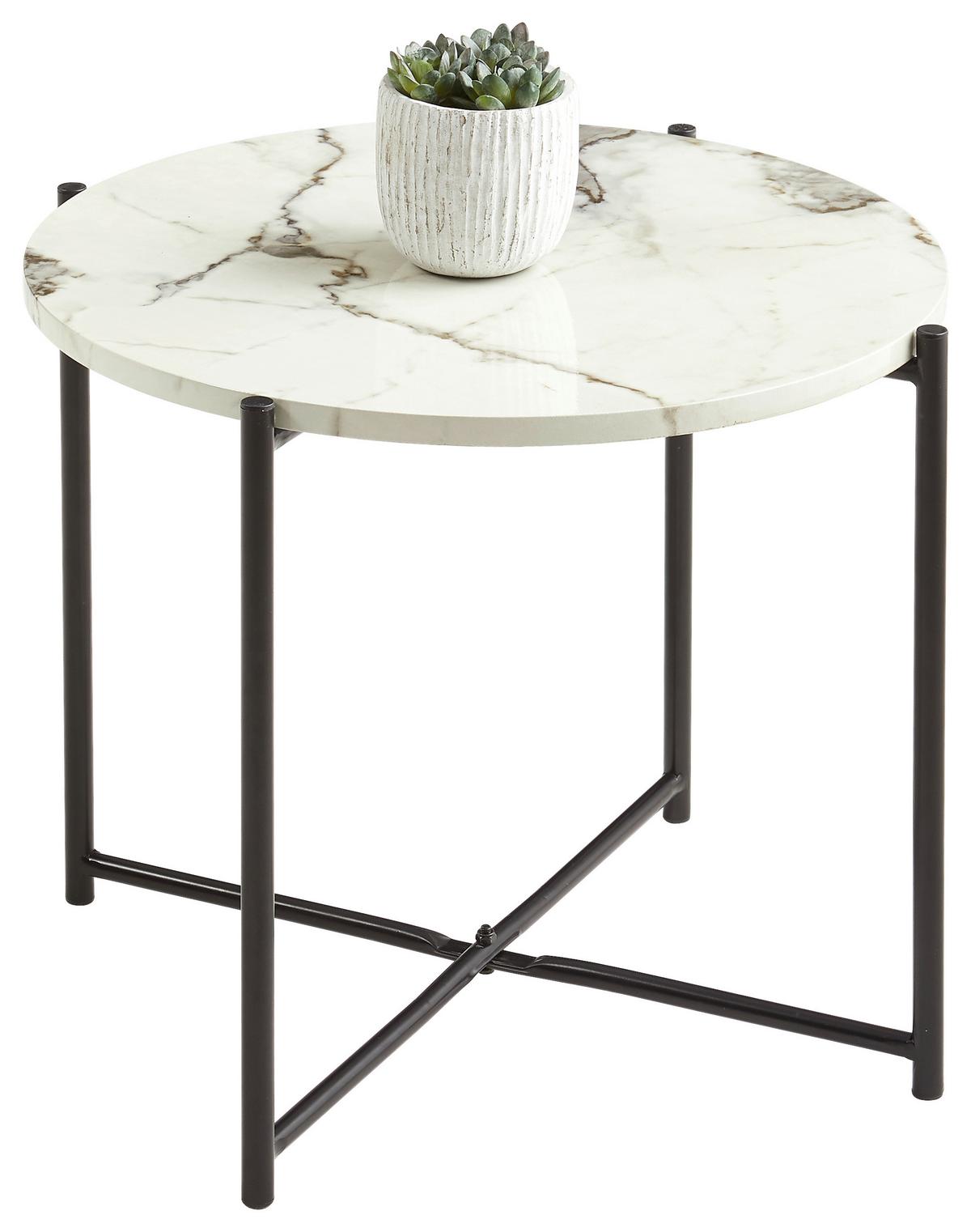 Beistelltisch Marmor-optik Codena, Schwarz/weiß - Schwarz/Weiß, Trend, Holzwerkstoff/Metall (51/51/40cm) - MID.YOU