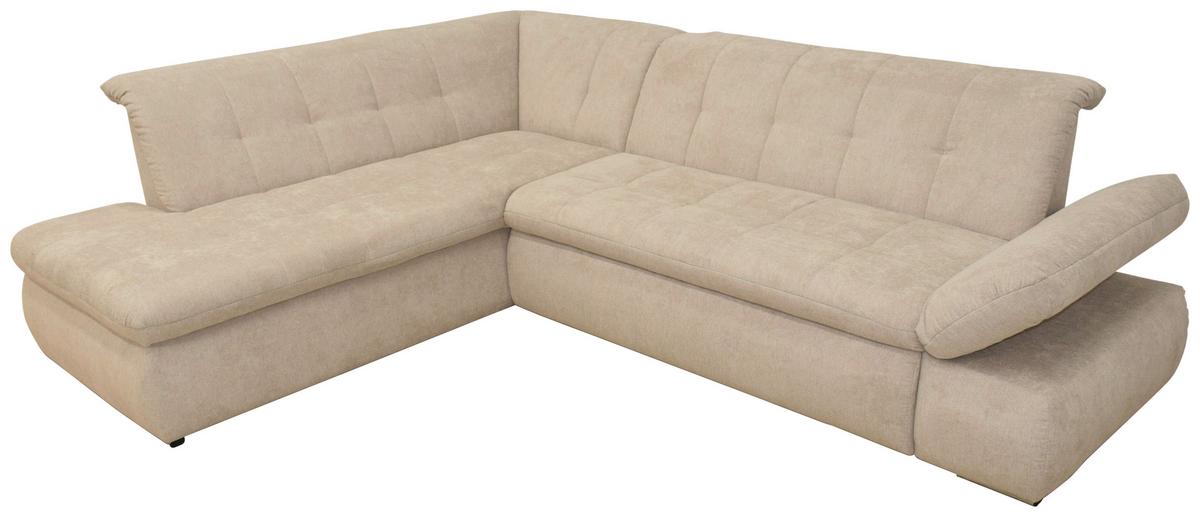Ecksofa Mit Schlaffunktion Moric Beige Mikrofaser - Chromfarben/Beige, KONVENTIONELL, Textil (216/273cm) - MID.YOU