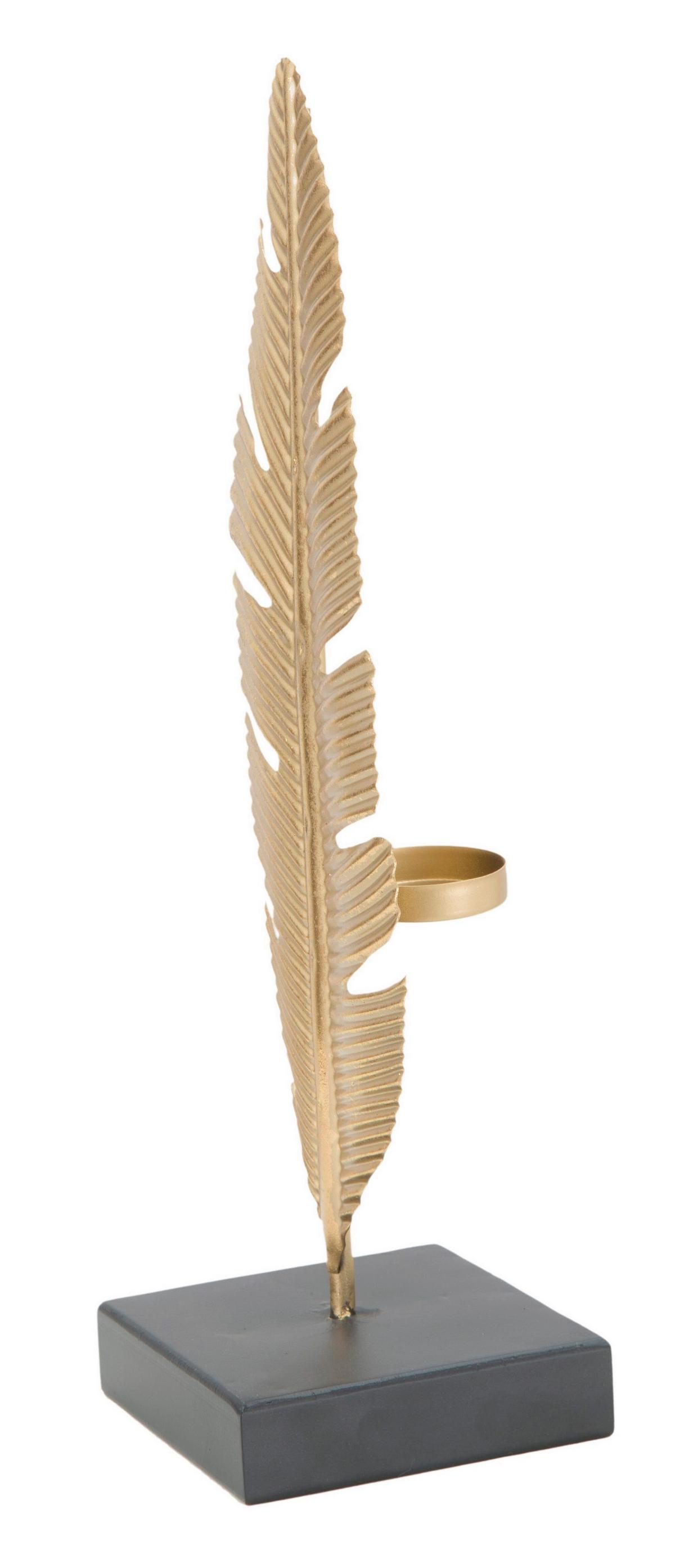 Skulptur Dekor Blatt Mit Kerzenhalter, B: 10 cm - Goldfarben, Basics, Metall (10/34/10cm)