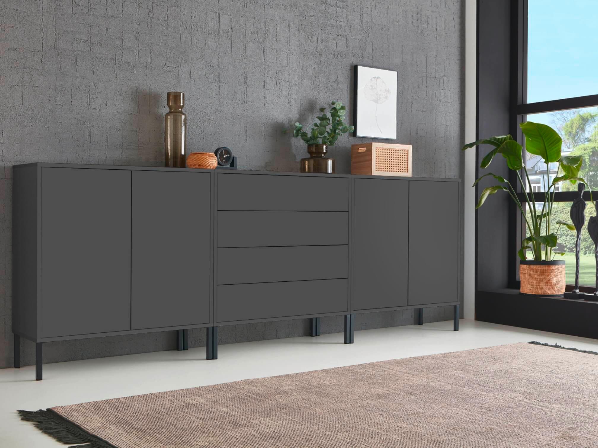 Sideboard Mailand 5 B: 237 cm Anthrazit - Anthrazit, MODERN, Holzwerkstoff (237/86/33cm) - MID.YOU