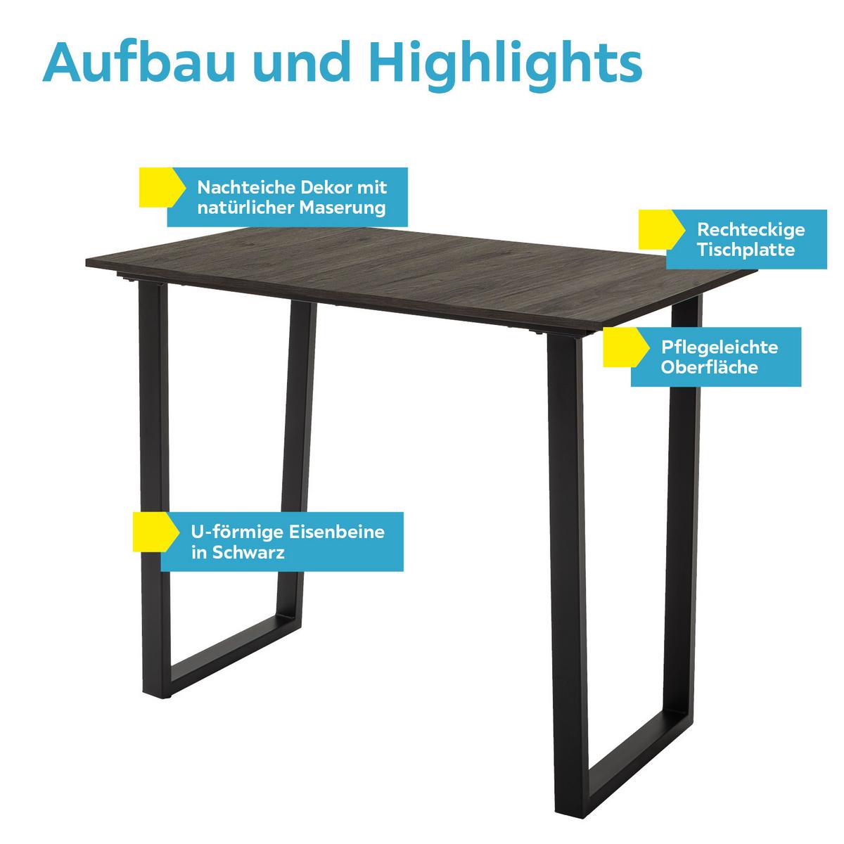 Esstisch La Serena 120x70 Cm Nachteiche Dekor/schwarz - Eichefarben/Schwarz, MODERN, Holzwerkstoff/Metall (120/95/70cm) - MID.YOU