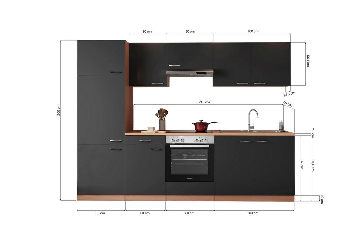 Küchenblock Gerda Küchenblock 270 cm - Buchefarben/Grau, Basics, Holzwerkstoff (270cm) - Respekta