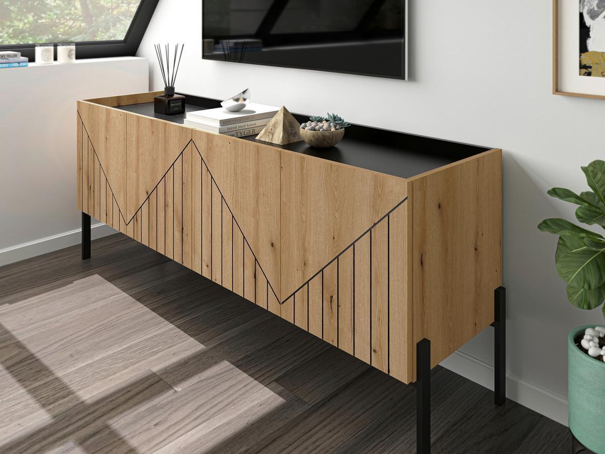 Lowboard Neo Schwarz /Eiche dunkel Dekor B: 155cm - Eiche dunkel/Schwarz, Design, Holzwerkstoff (155/62/40cm) - Livetastic