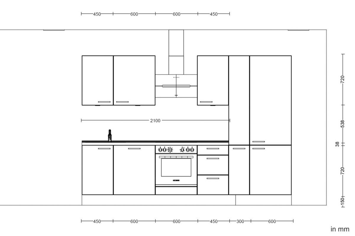 Kuchyňská linka 300 cm, minerální zelená,ultra matná - barvy dubu/černá, Moderní, kov/kompozitní dřevo (300cm) - Nobilia