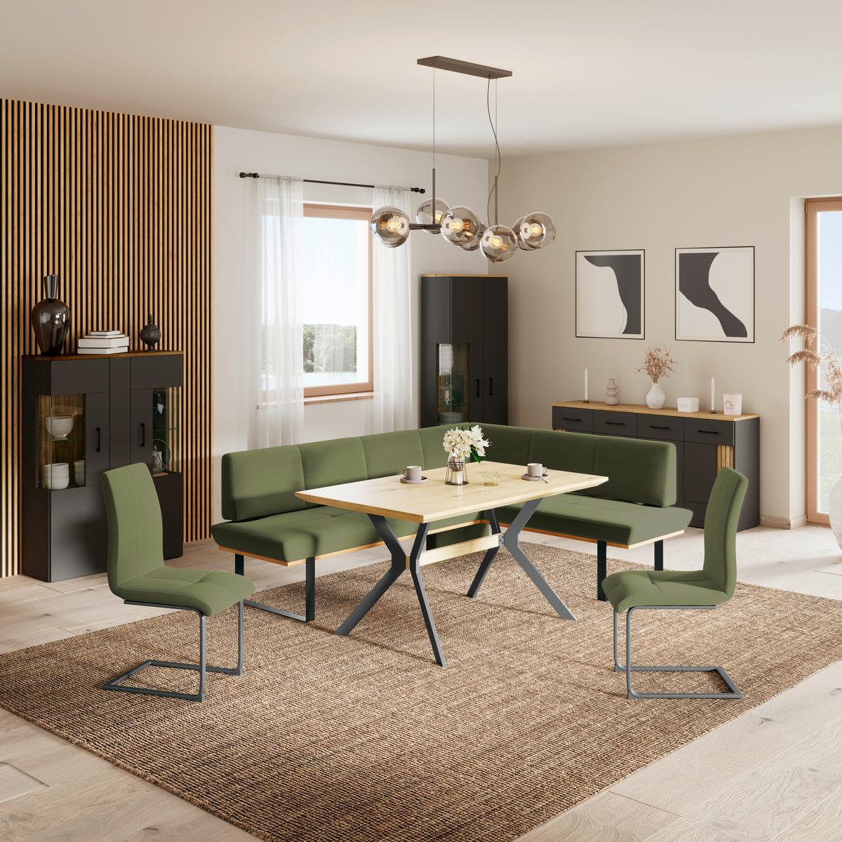 Eckbank Tristan Webstoff grün, S:225x175cm - Schwarz/Grün, MODERN, Holz/Textil (225/175cm) - James Wood