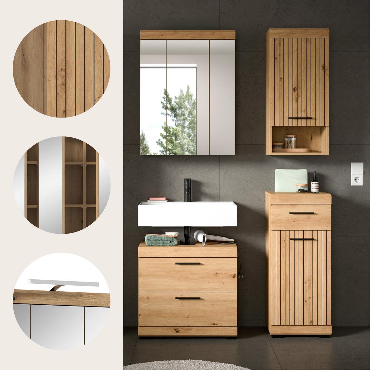 Badezimmer Scout Eiche Artisan Dekor B: 97cm - Schwarz/Eiche Artisan, Trend, Glas/Holzwerkstoff (97cm) - MID.YOU