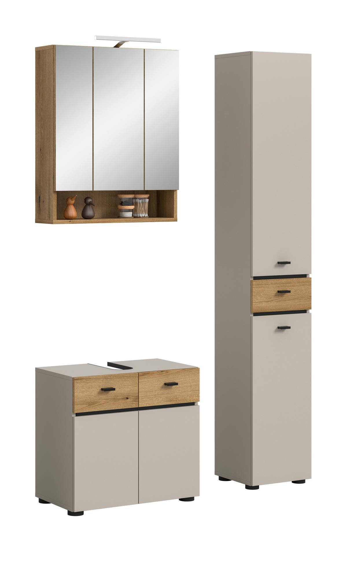Badezimmer Aqua Kaschmir/Eichefarben B: 92cm - Kaschmir/Eichefarben, Trend, Glas/Holzwerkstoff (92cm) - MID.YOU