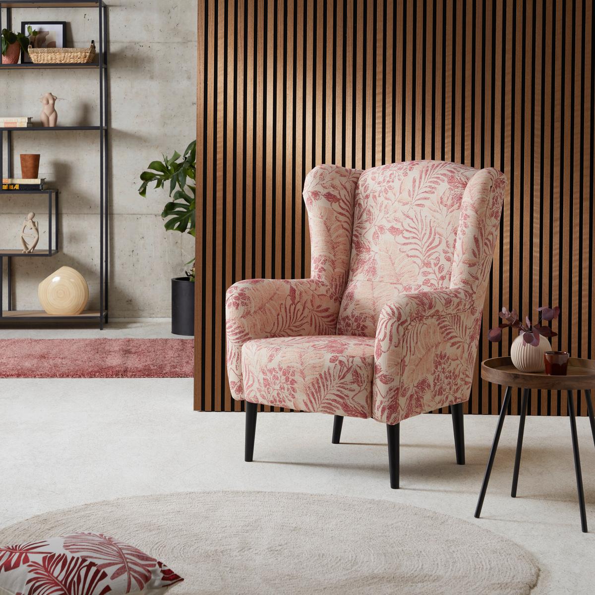 Ohrensessel Ertan Mischgewebe Rosa / Beige - Beige/Schwarz, MODERN, Textil (105/75/85cm)