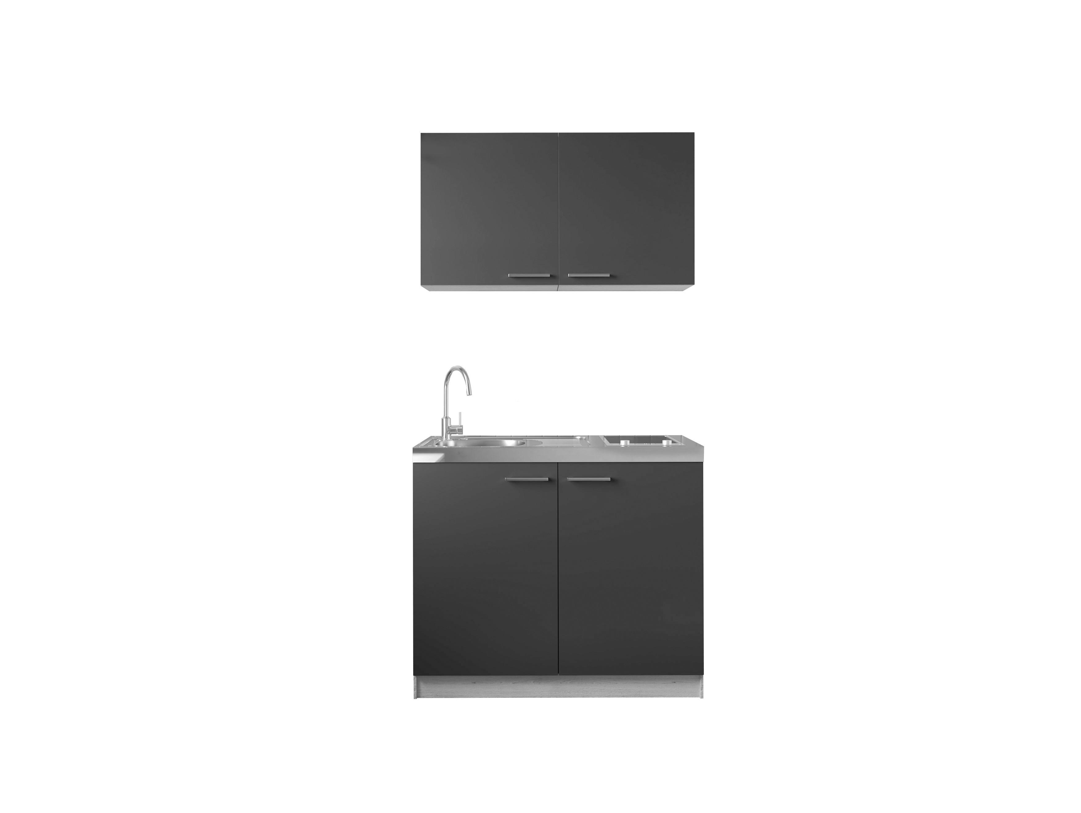 Miniküche Merle Schwarz, Eiche Dekor B: 100 cm - Eichefarben/Schwarz, Basics, Holzwerkstoff/Metall (100cm) - Respekta