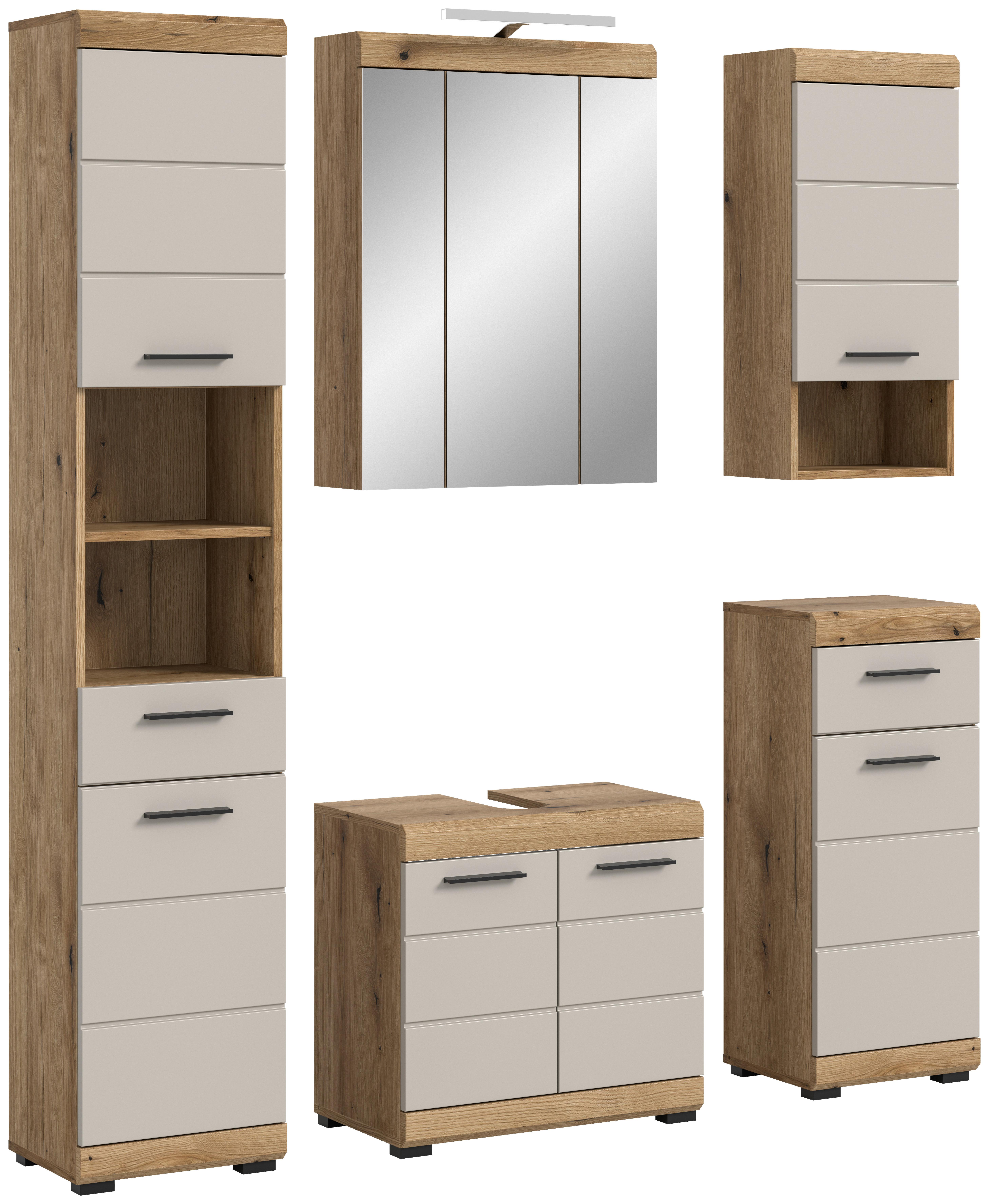 Badezimmer Scout Kaschmir/Naturfarben B: 134 cm - Kaschmir/Schwarz, MODERN, Glas/Holzwerkstoff (134cm) - MID.YOU