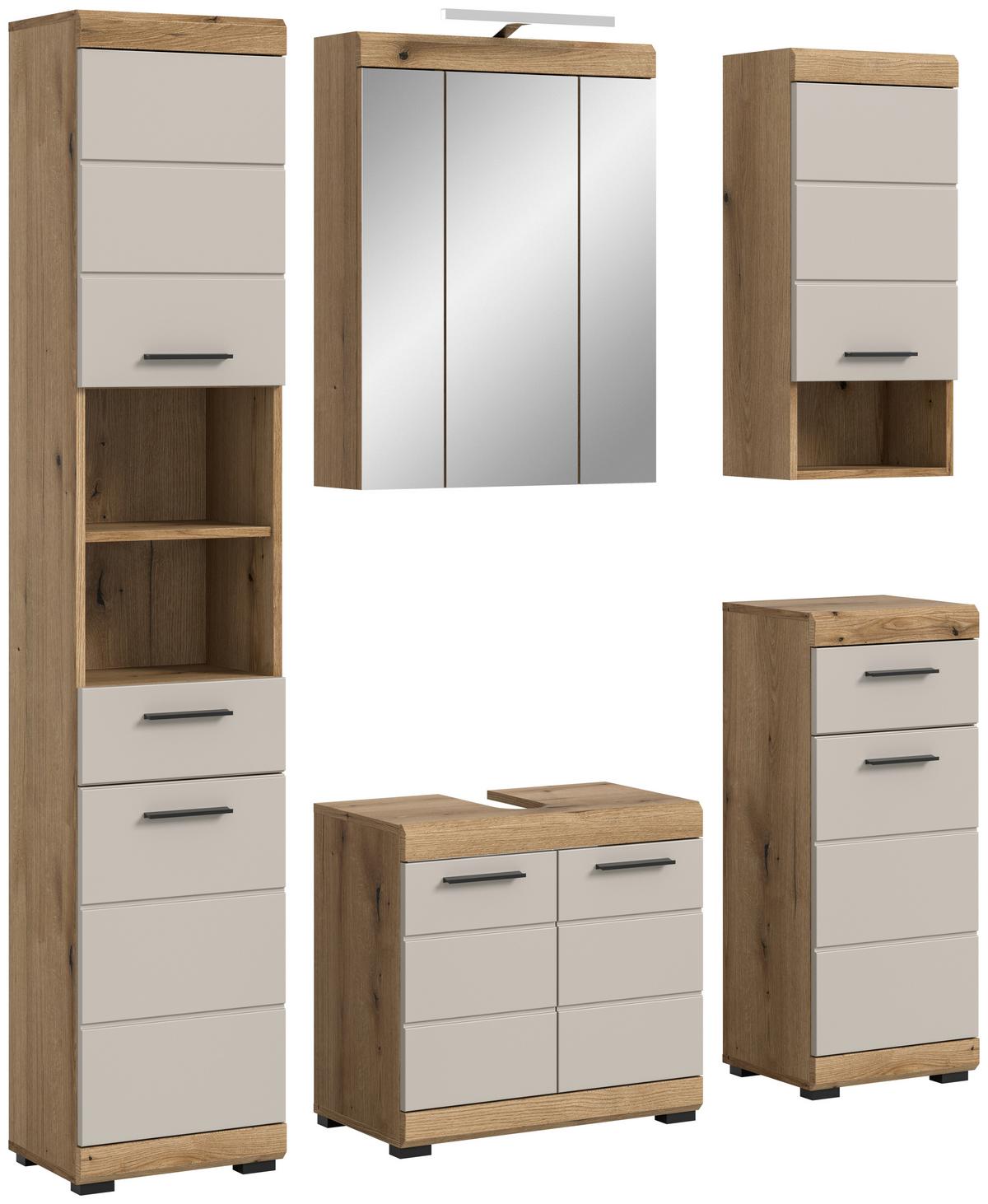 Badezimmer Scout Kaschmir/Naturfarben B: 134 cm - Kaschmir/Schwarz, MODERN, Glas/Holzwerkstoff (134cm) - MID.YOU