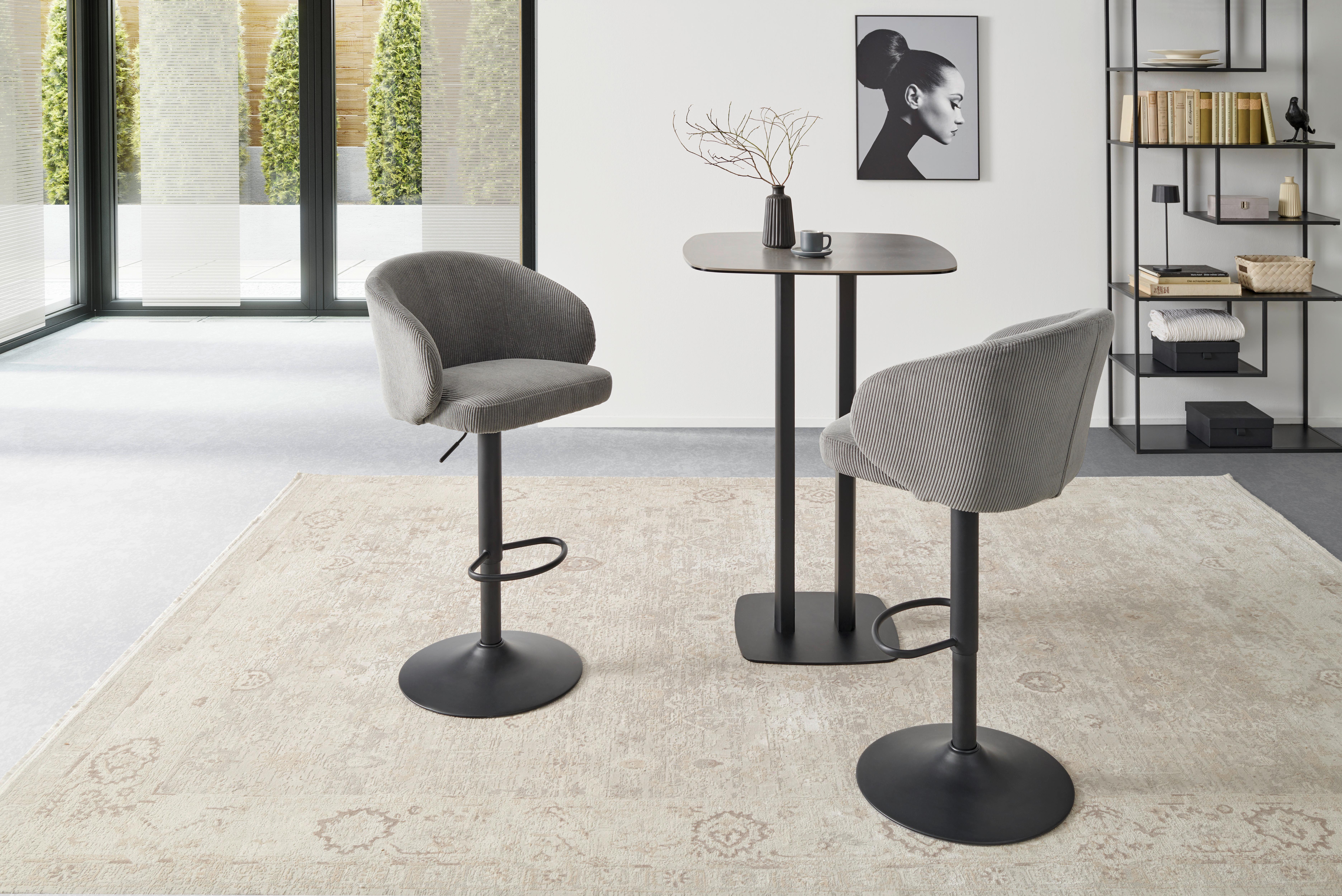 Barhocker höhenverstellbar mit Lehne Wisal Cord Grau - Schwarz/Grau, KONVENTIONELL, Textil/Metall (54/91-112/52cm) - MID.YOU
