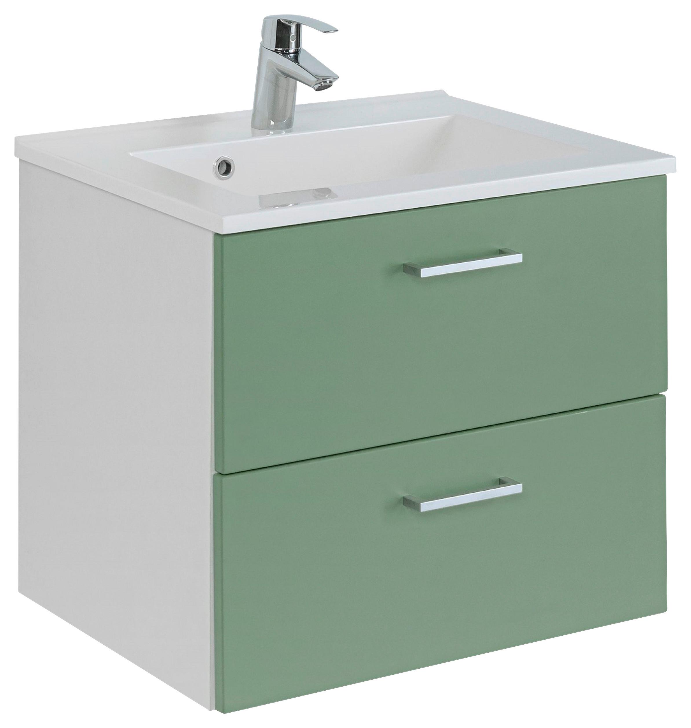Waschtischkombi Riga Grün/Weiß B: 60 cm - Weiß/Grün, MODERN, Holzwerkstoff/Stein (60cm) - Held
