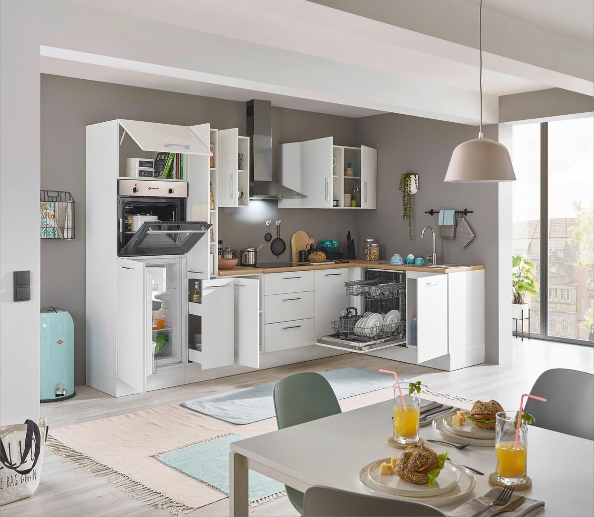 Eckküche Turin Weiß/Eiche Dekor 310x175 cm - Weiß/Eiche Artisan, Basics, Holzwerkstoff (310/175cm) - MID.YOU