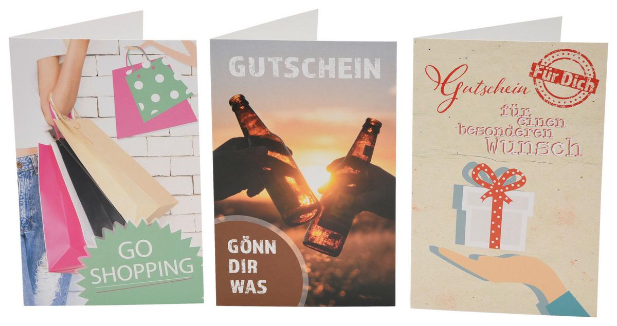 Gutscheinkarte Versch. Motive 11,5x17 cm mit Kuvert - Multicolor, Basics, Papier (11,5/17cm)