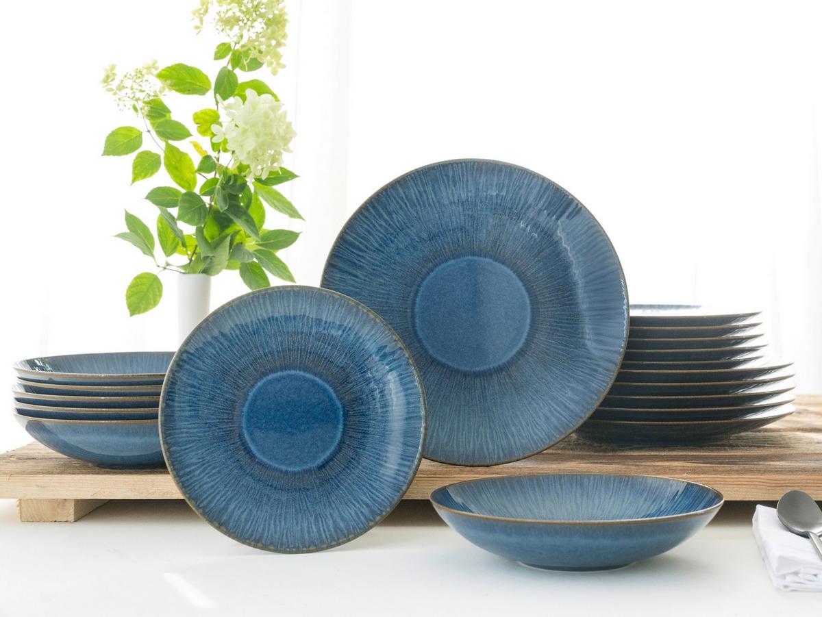 Tafelservice Steingut 4 Personen Geschirr Set - Blau, Basics, Keramik - Creatable