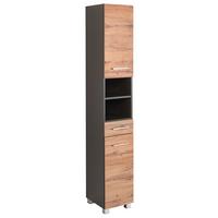 Hochschrank Paris Eiche Wotan/Weiß B: 30 cm - Silberfarben/Eiche Wotan, MODERN, Holzwerkstoff (30/180/35cm) - Held