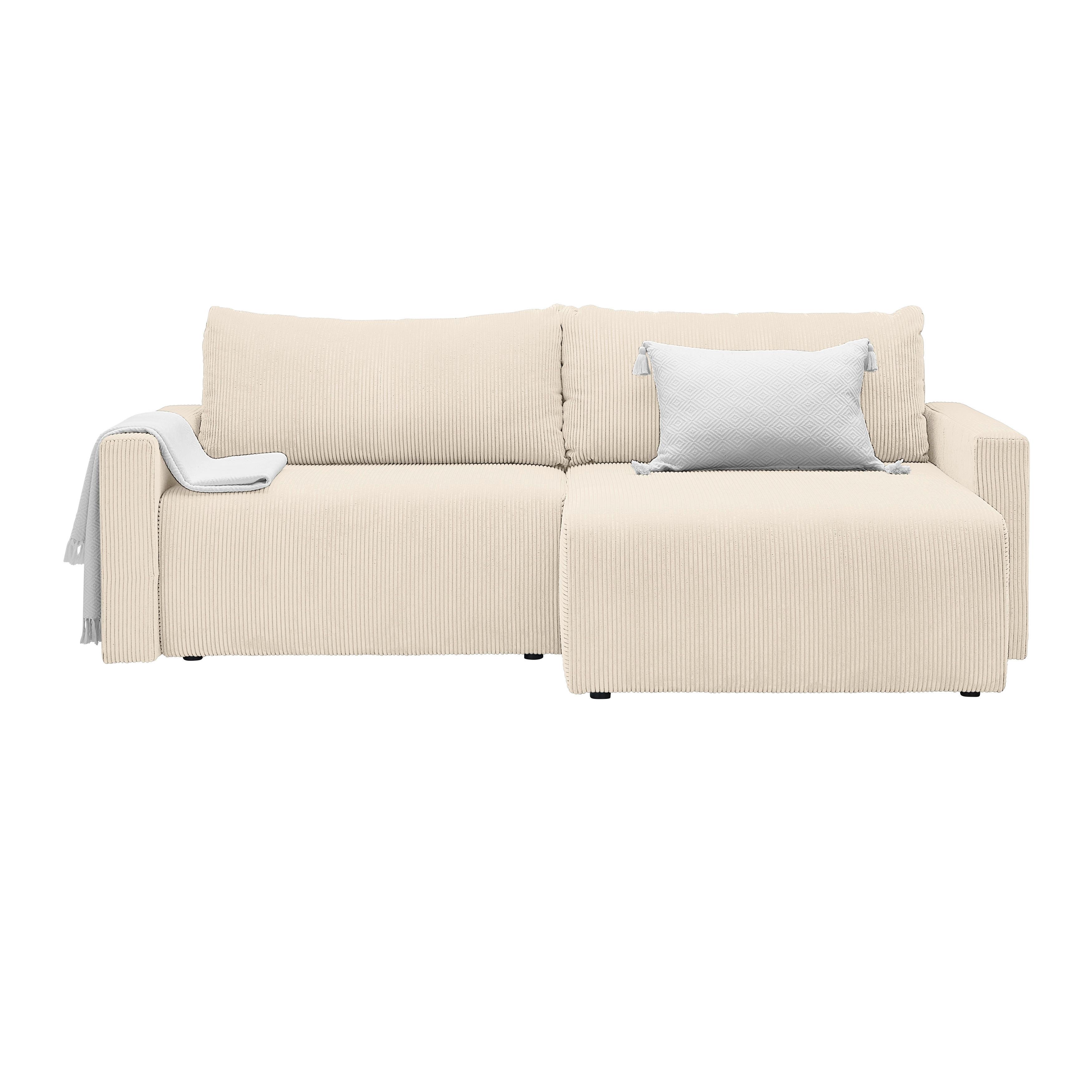 Rohová sedačka DIOS, oboustr.,bílý manšestr - bílá/černá, Moderní, kov/dřevo (228/91/146cm) - Based