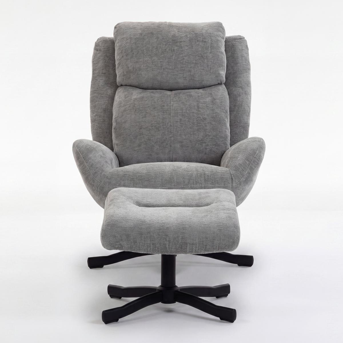 Křeslo s taburetem NINA, světle šedý samet, max. 140 kg - černá/světle šedá, Moderní, kov/textil (75/100/93cm) - Bessagi Home