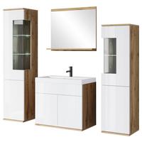 Badezimmer Narobi Eiche Wotan/Weiß B: 120,4 cm - Weiß Hochglanz/Eiche Wotan, Trend, Glas/Keramik (120,4cm) - P & B