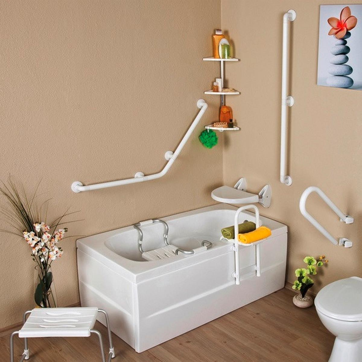 Badewanneneinsatz Badewannensitz - Weiß, Basics, Kunststoff/Metall (55-70/26/18,7cm)