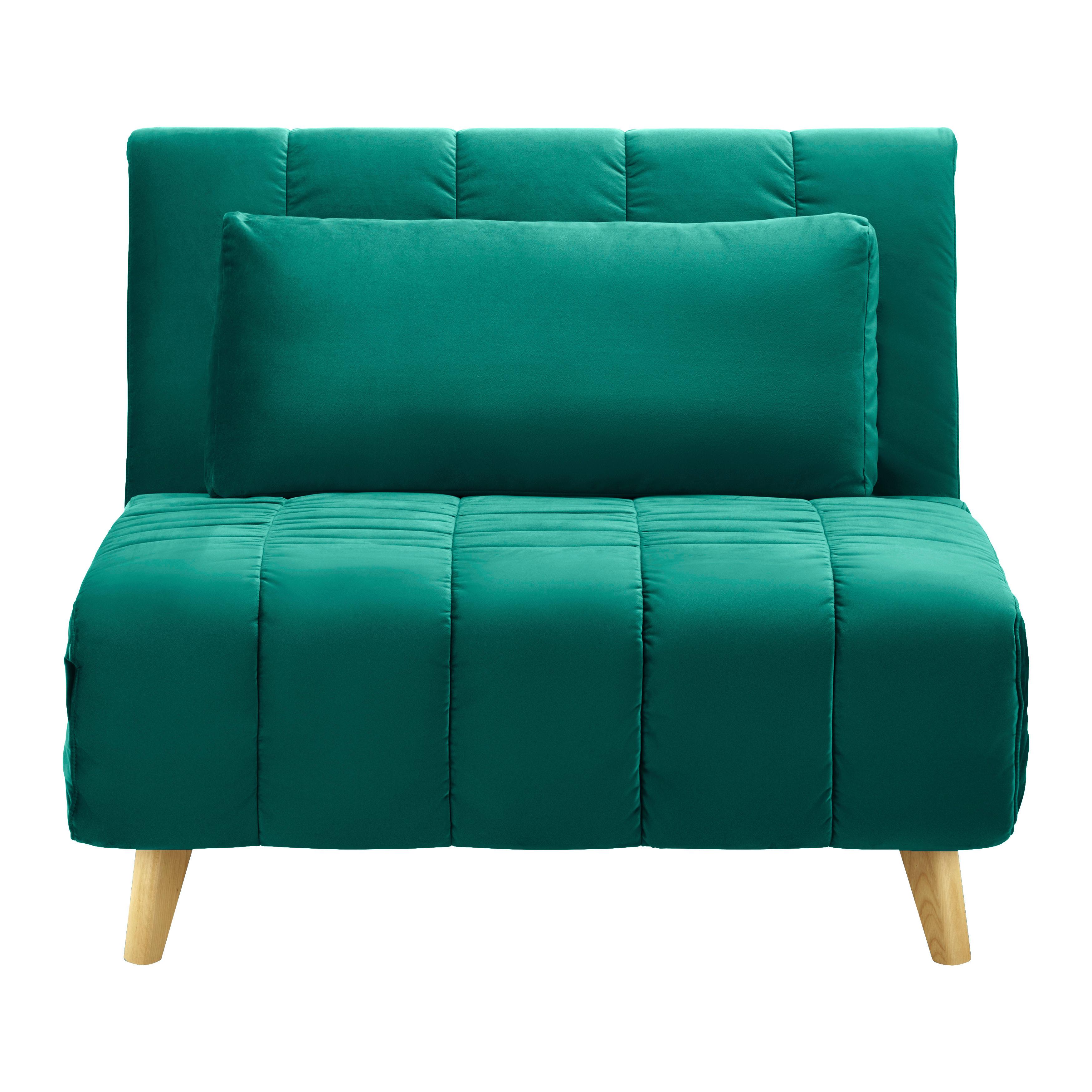 Rozkládací křeslo Levin - zelené - zelená/přírodní barvy, Moderní, dřevo/textil (103/94/82cm) - P & B