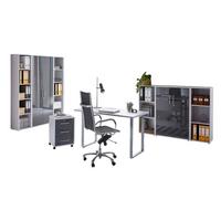 Büro Office Edition Grau/Anthrazit Hochglanz - Anthrazit Hochglanz/Grau, MODERN, Holzwerkstoff/Metall - MID.YOU