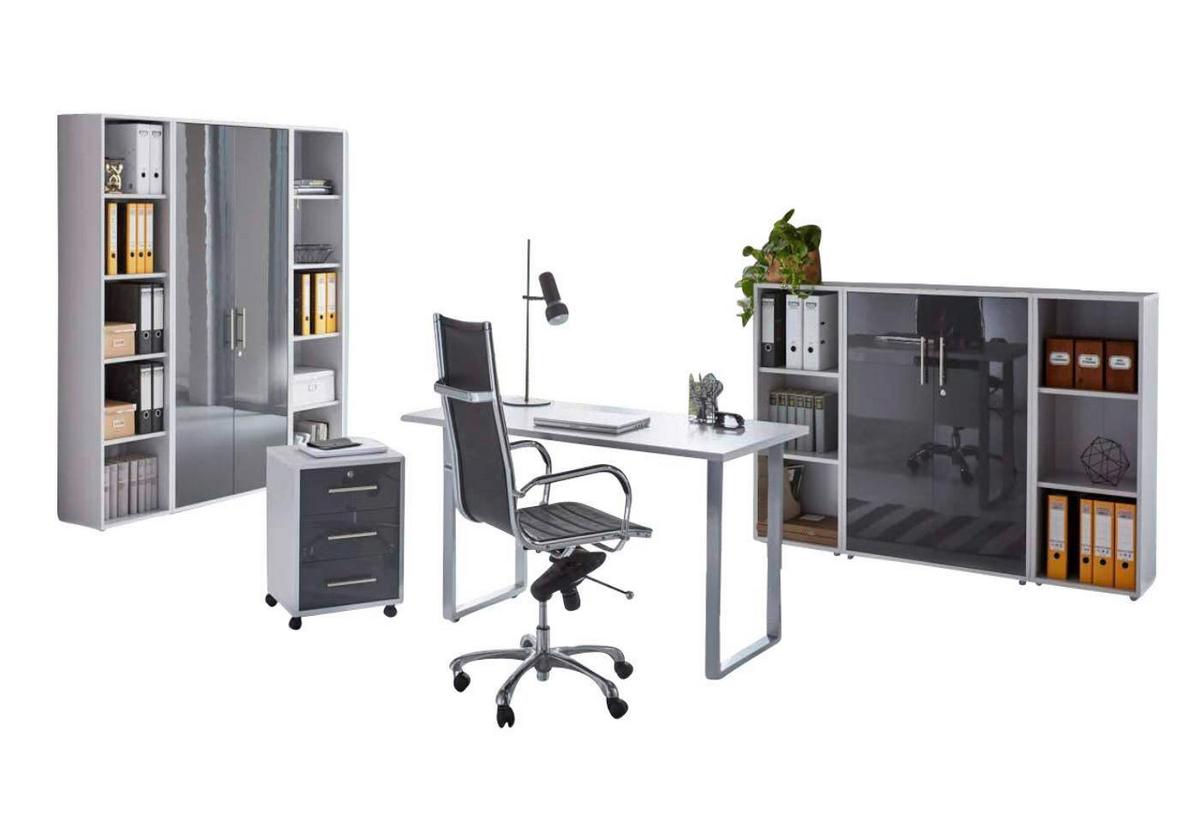 Büro Office Edition Grau/Anthrazit Hochglanz - Anthrazit Hochglanz/Grau, MODERN, Holzwerkstoff/Metall - MID.YOU