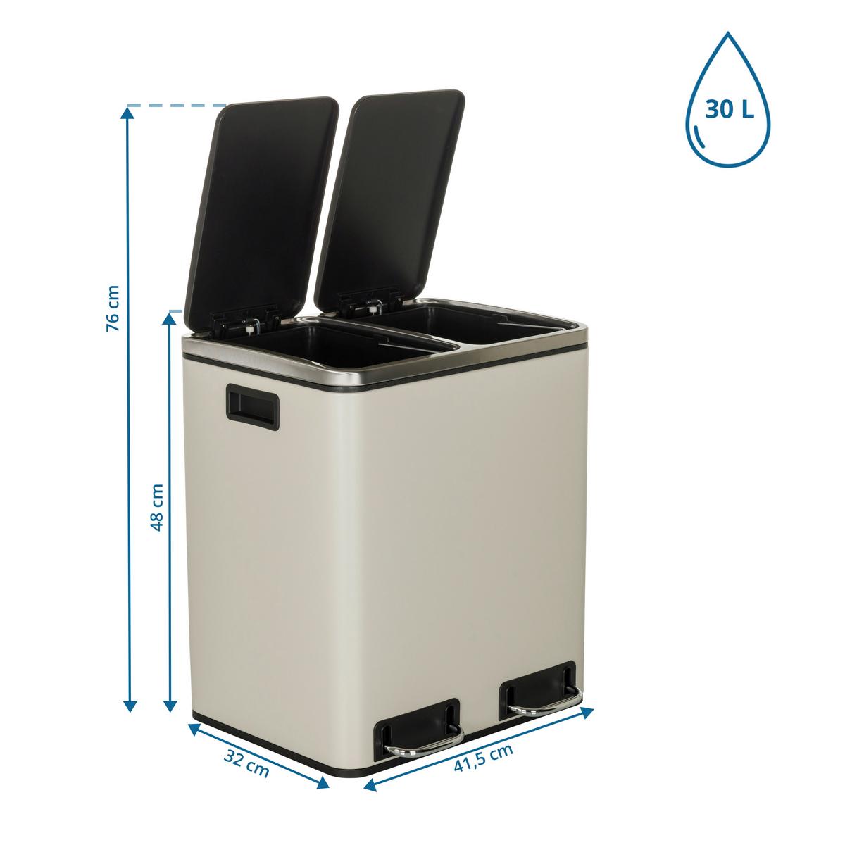 Abfallsammler Clean Ix Schwarz B: 41,5 cm - Beige/Schwarz, MODERN, Kunststoff/Metall (41,5/48/32cm) - MID.YOU